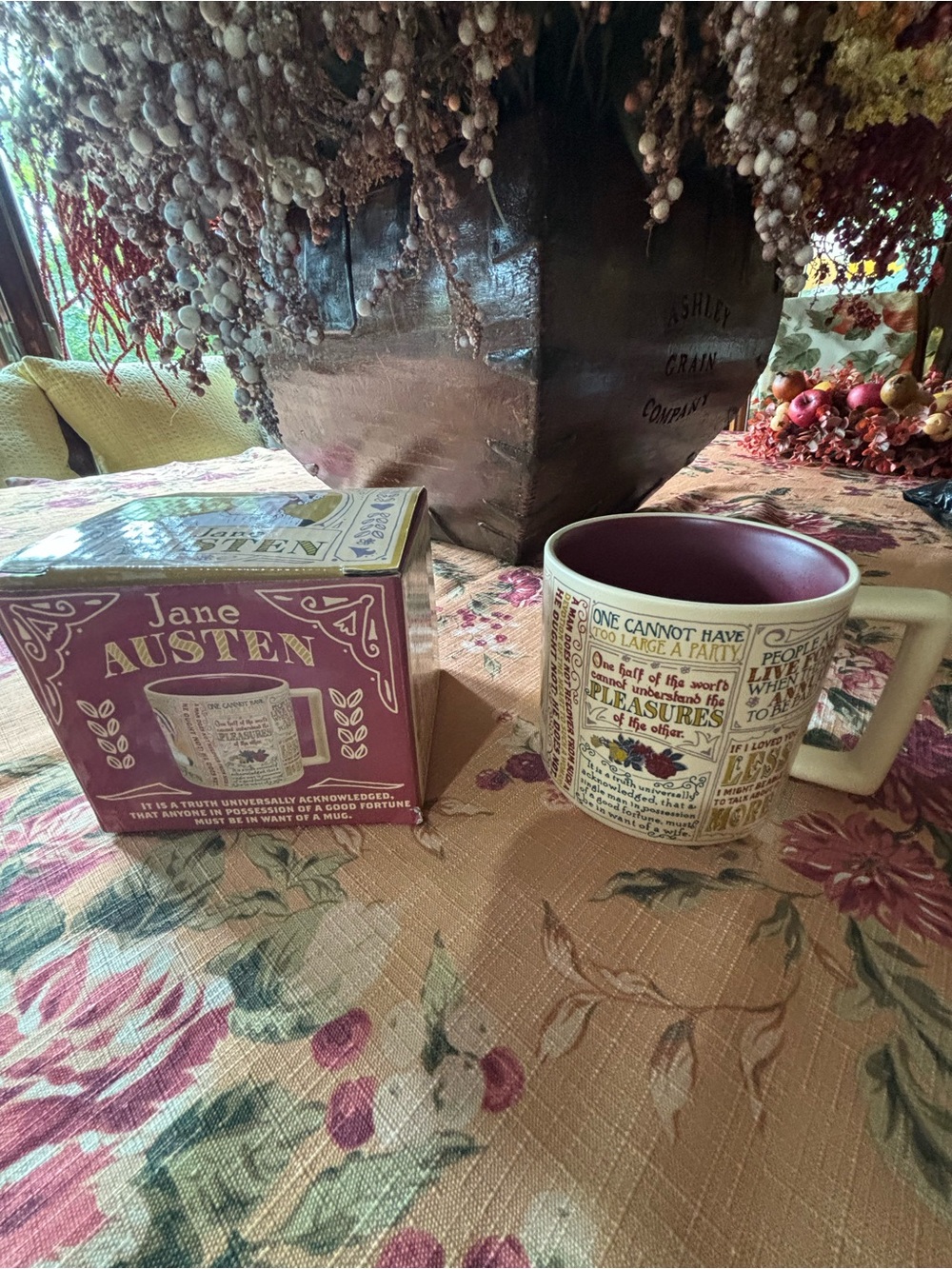 Jane Austen Quote Ceramic Mug - Cream Exterior with Plum Interior